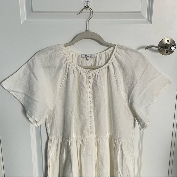 New! Madewell Cream Linen-Blend Flutter-Sleeve Tiered Mini Dress 35249 - Picture 4 of 15